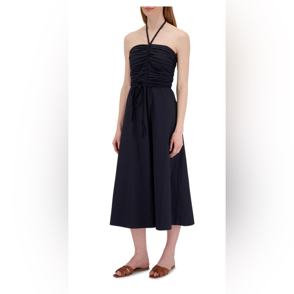 Veronica Beard Tucker Dress Halter Midi Navy‎ Blue NWT